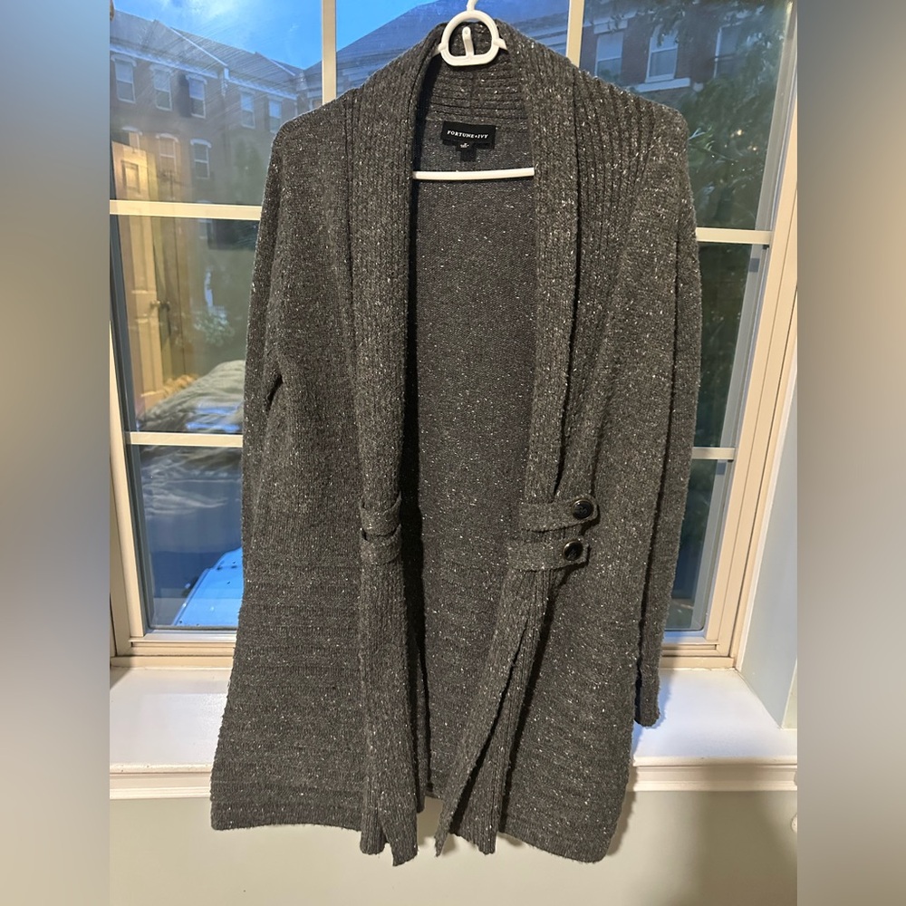 Heathered Gray Knit Cardigan Sweater